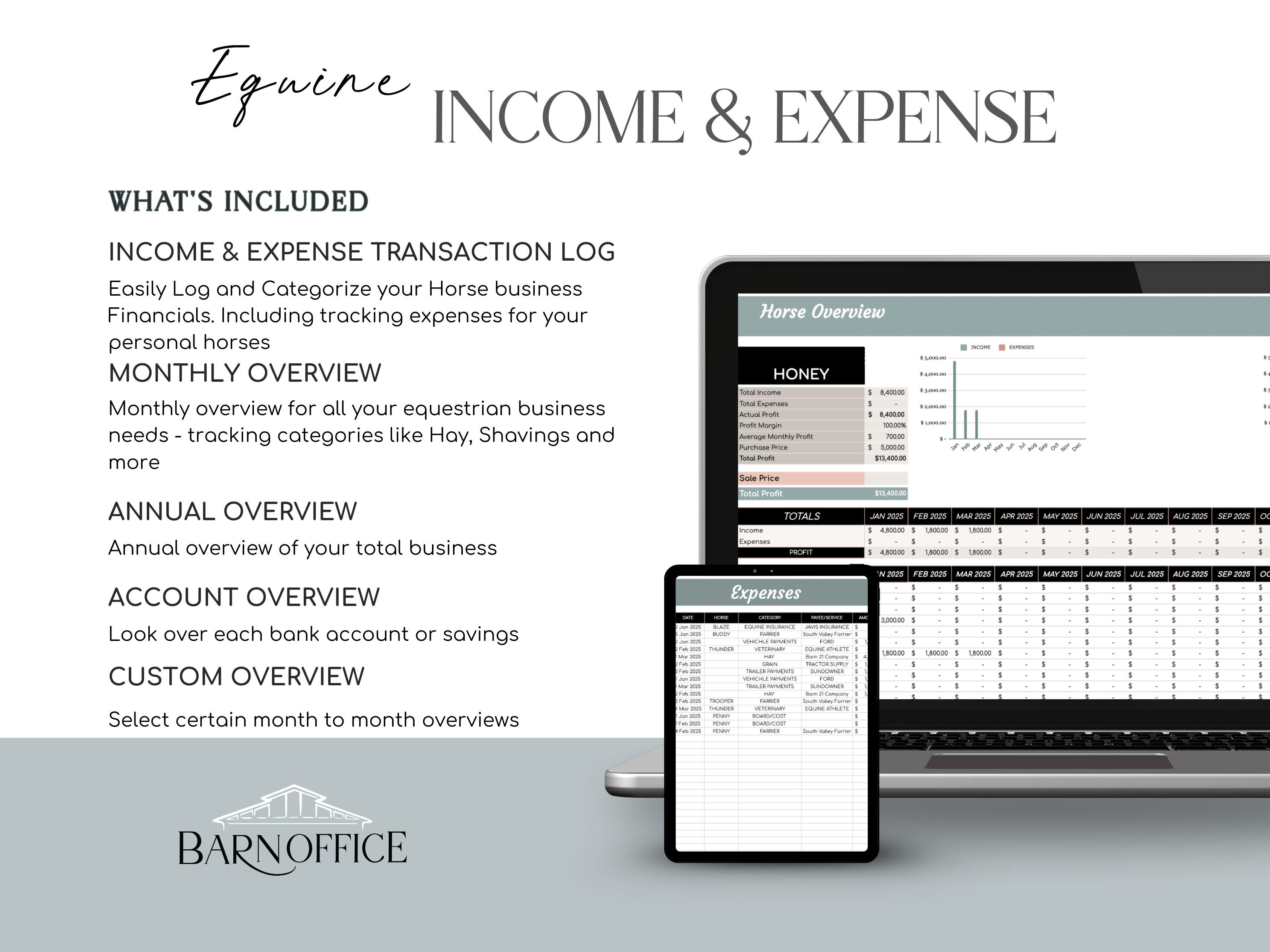 Equine Multi Horse Income & Expense Tracker