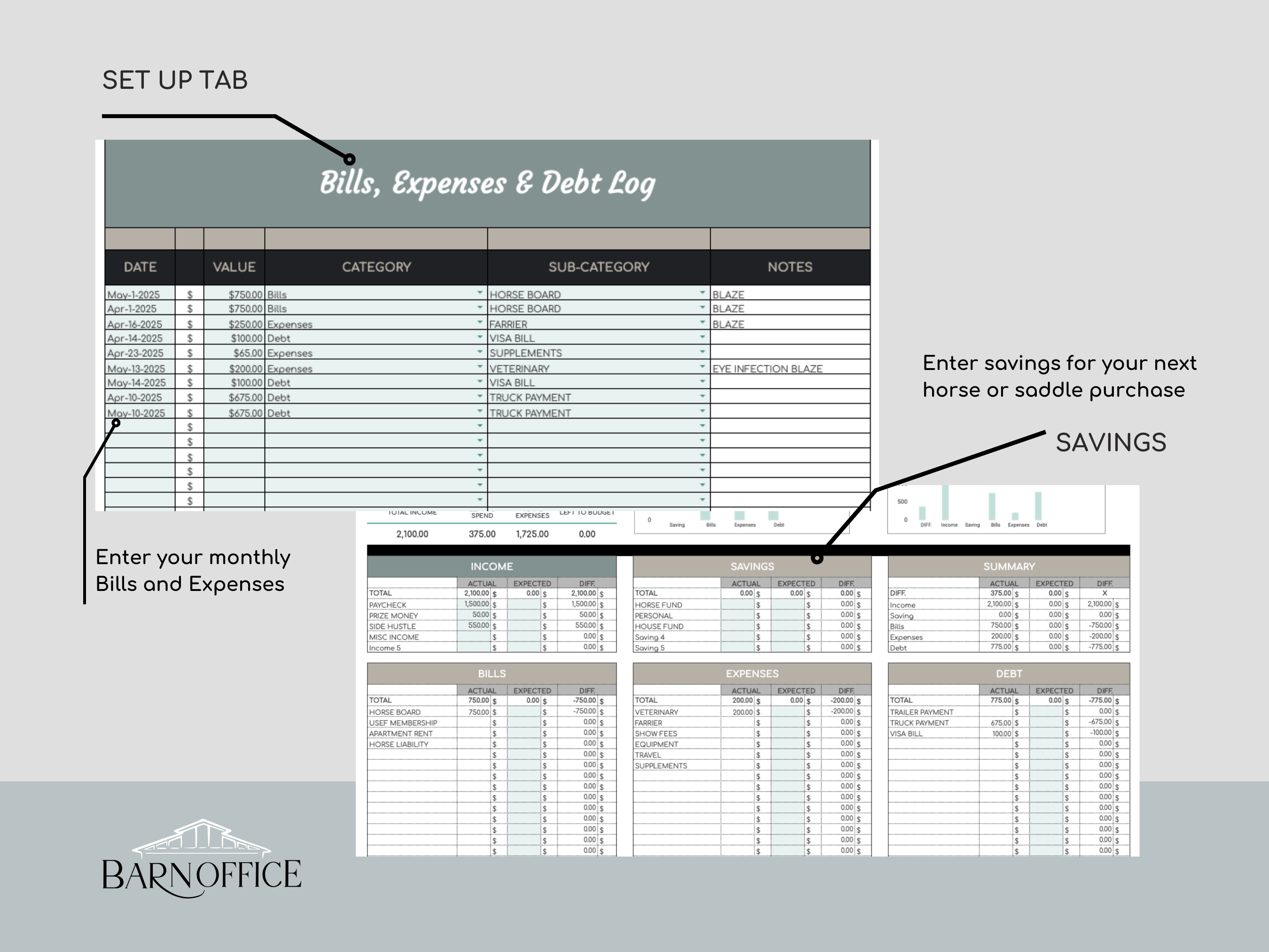 Equine Monthly Budget Tracker