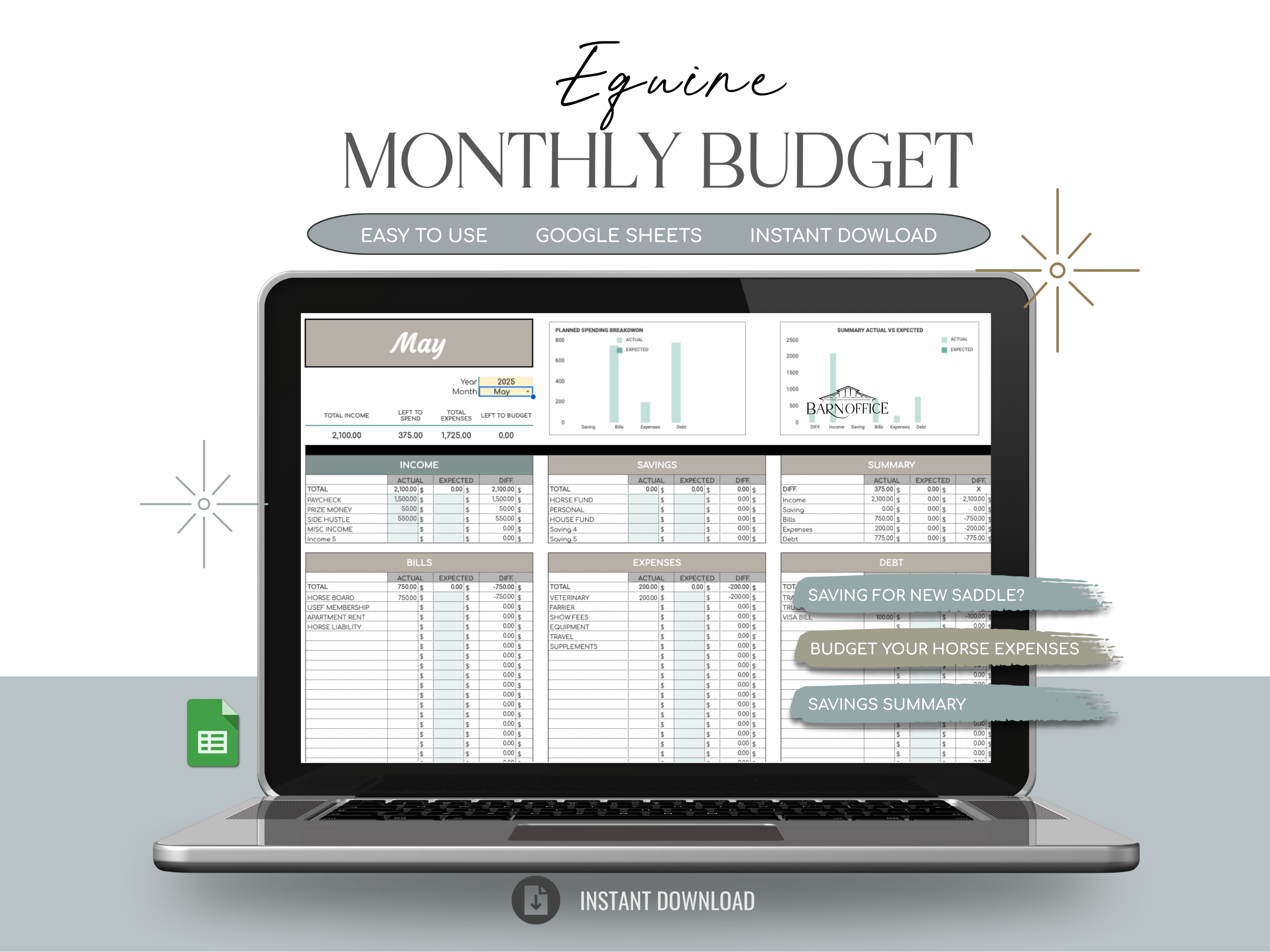 Equine Monthly Budget Tracker