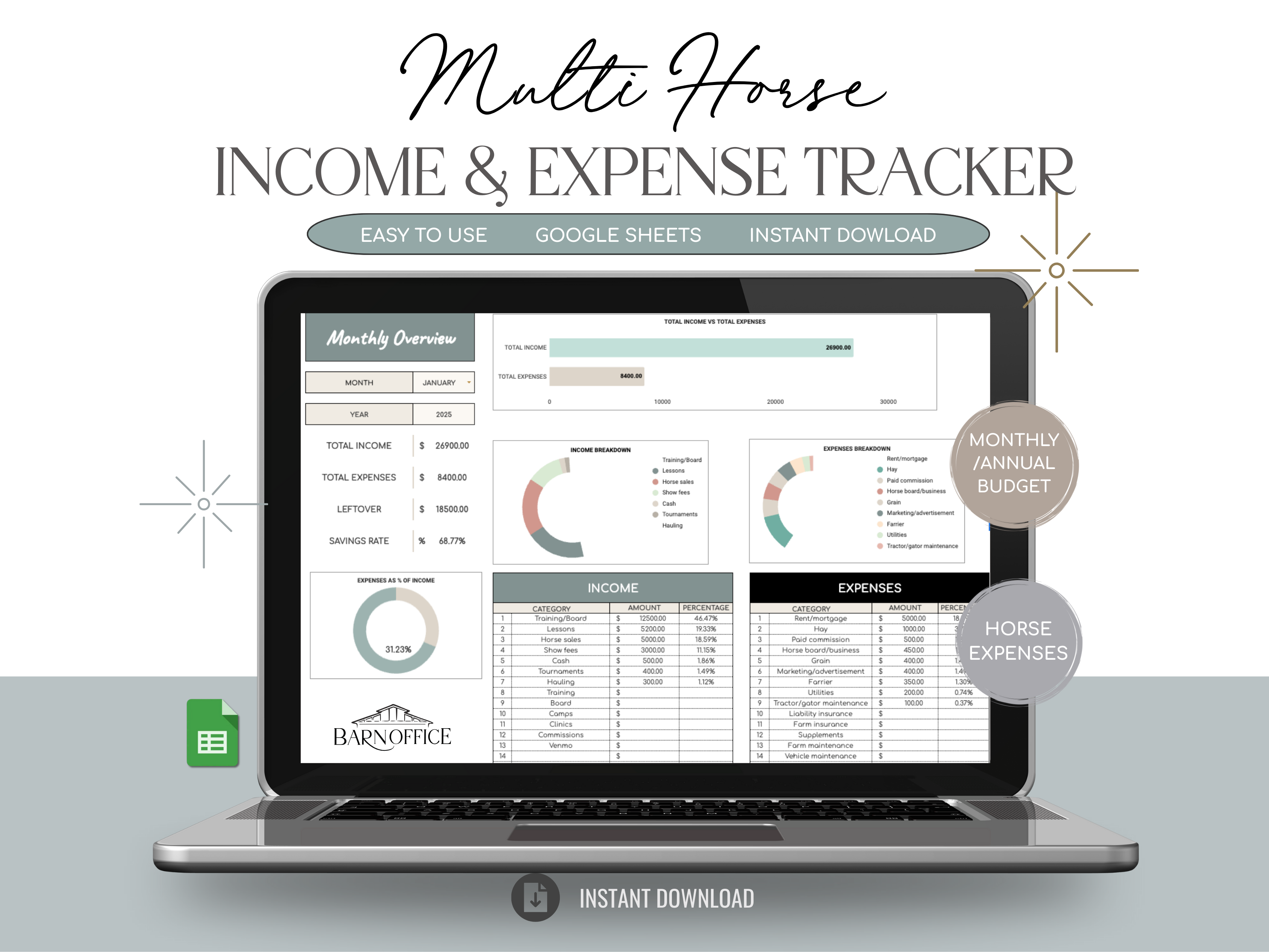 Equine Multi Horse Income & Expense Tracker
