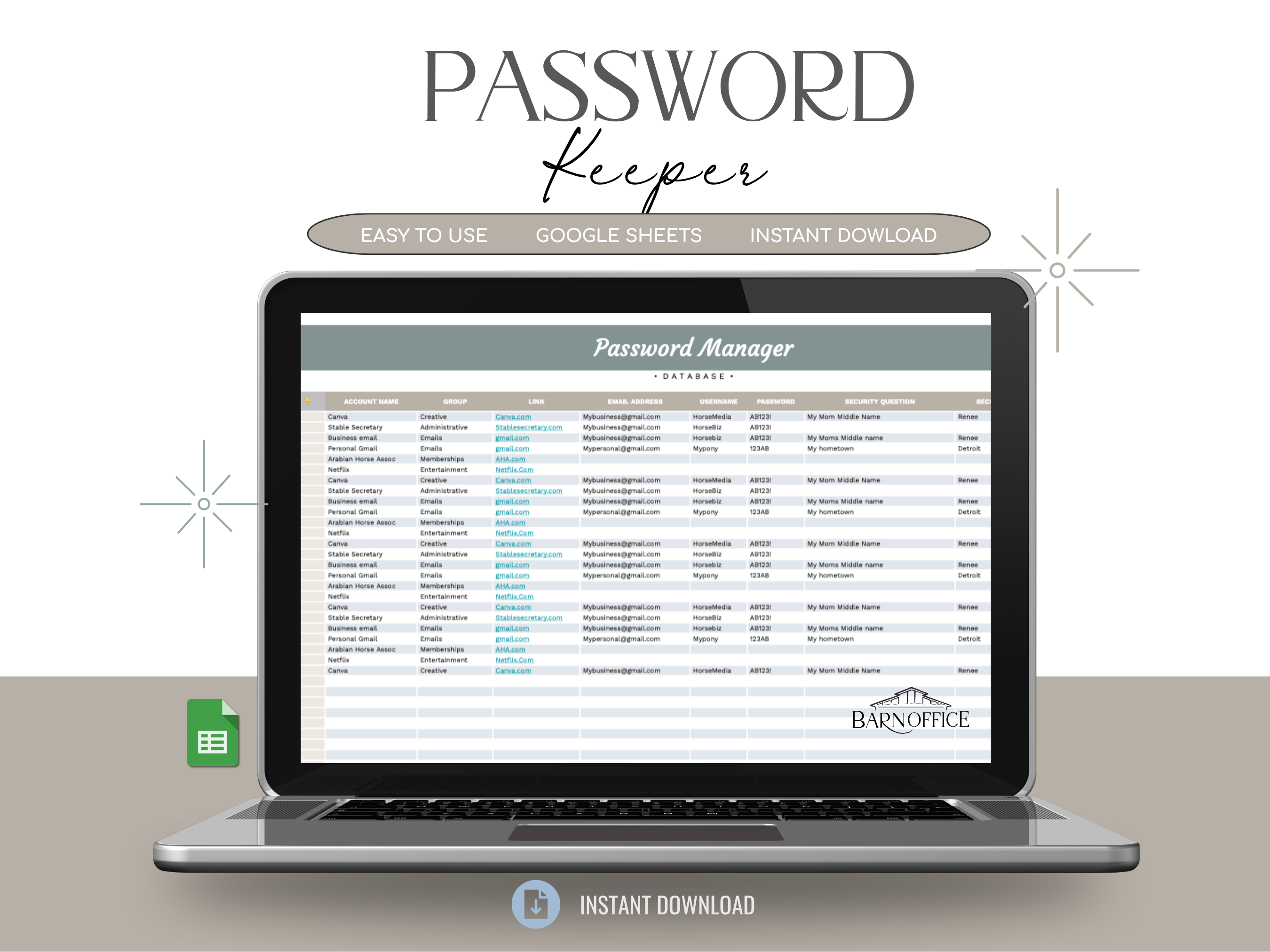 Equine Password Keeper Template